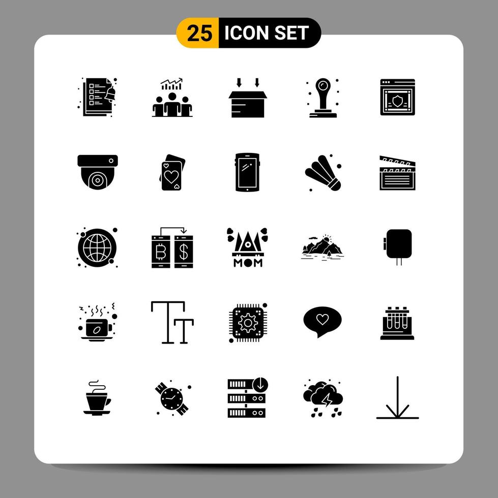 Modern Set of 25 Solid Glyphs and symbols such as security password box network stamp Editable Vector Design Elements