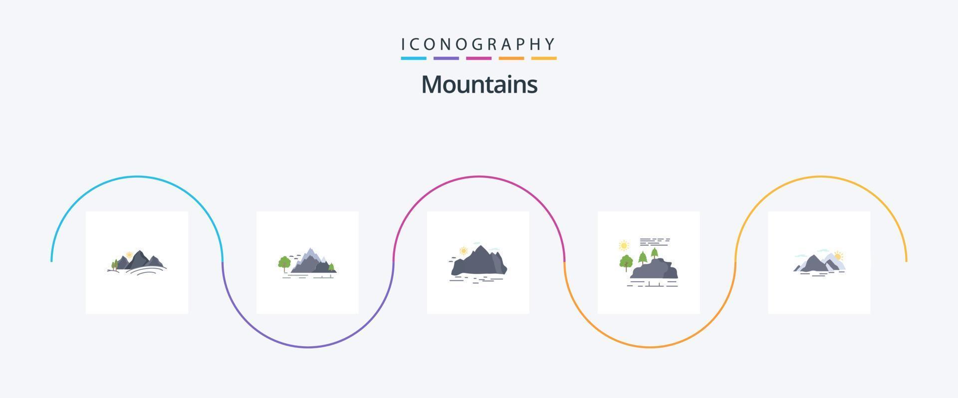 paquete de iconos de 5 montañas planas que incluye la naturaleza. colina. montaña. escena. paisaje vector