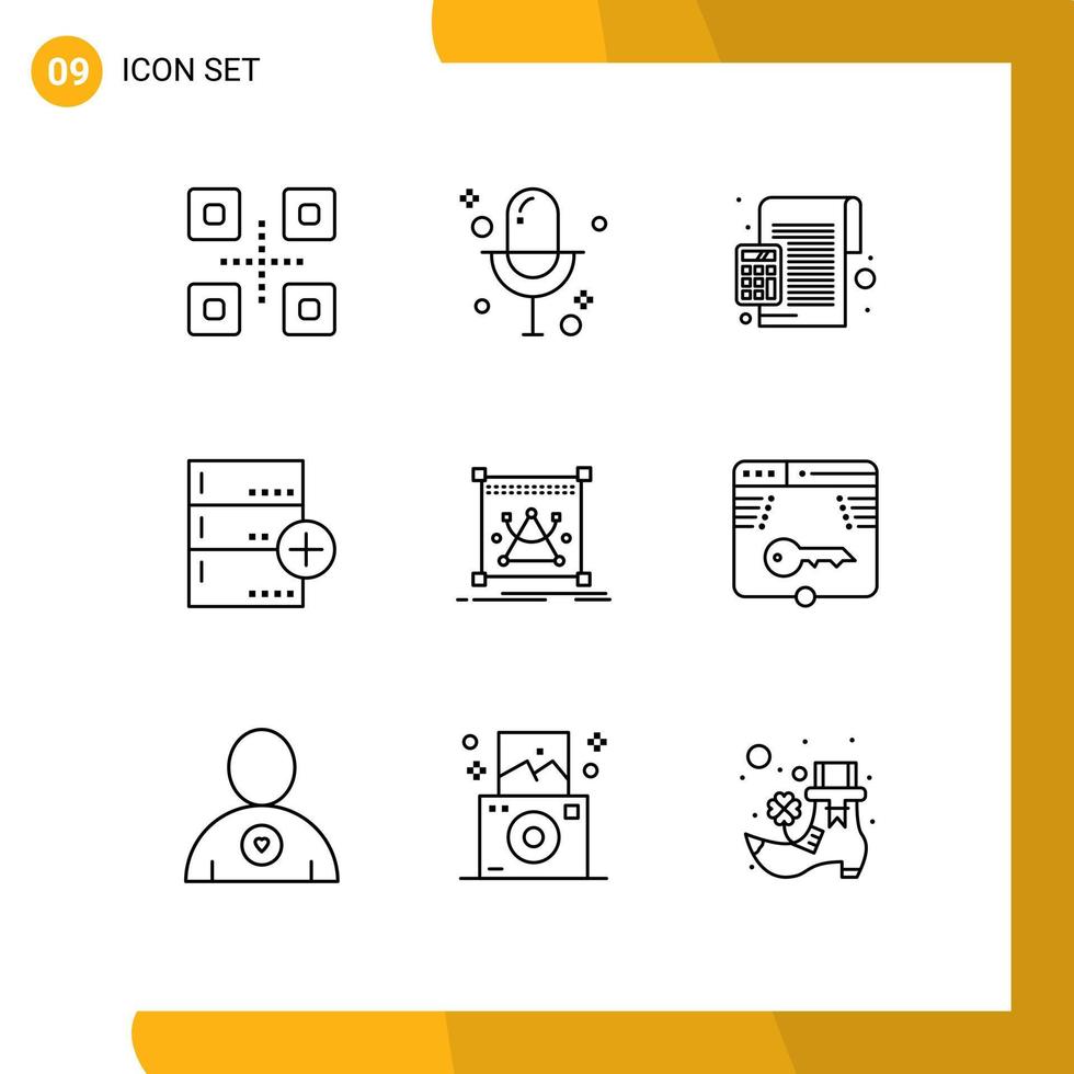Modern Set of 9 Outlines and symbols such as database base accounting backup percentage Editable Vector Design Elements