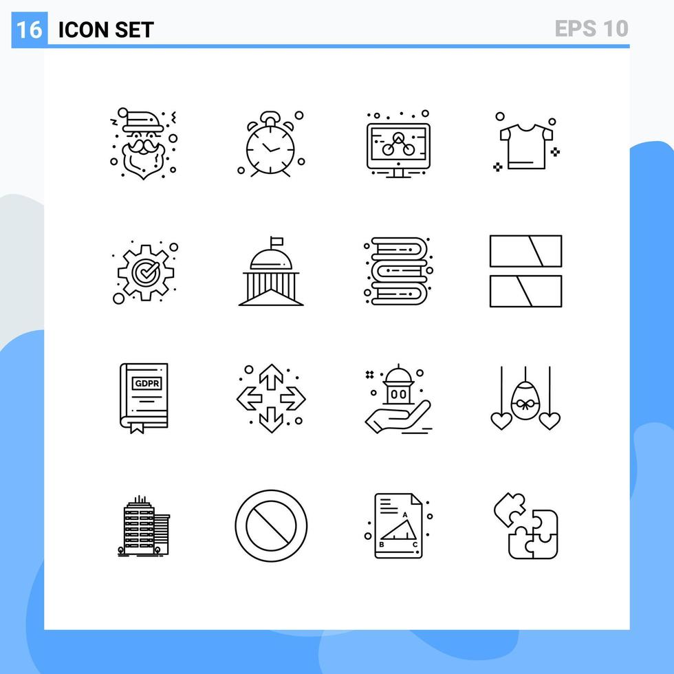 Universal Icon Symbols Group of 16 Modern Outlines of management development alert shirt clothes Editable Vector Design Elements
