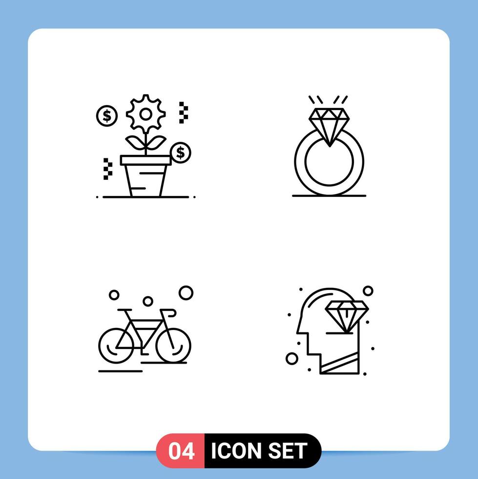 paquete de 4 signos y símbolos de colores planos de línea de relleno modernos para medios de impresión web, como la propuesta de crecimiento de bicicletas de negocios, elementos de diseño de vectores editables en bicicleta