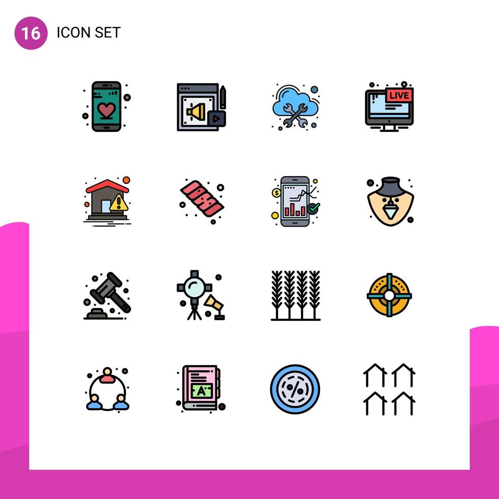 Set of 16 Modern UI Icons Symbols Signs for notice news hosting live screen Editable Creative Vector Design Elements