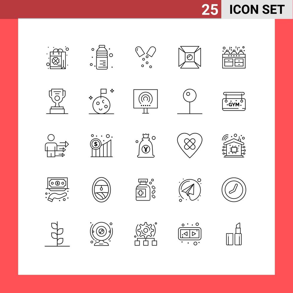 Modern Set of 25 Lines Pictograph of cooker light water highlight medical Editable Vector Design Elements
