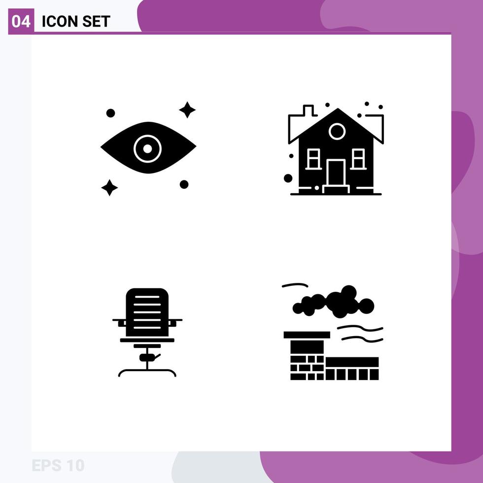 Pictogram Set of 4 Simple Solid Glyphs of eye arm building sweet home chair Editable Vector Design Elements