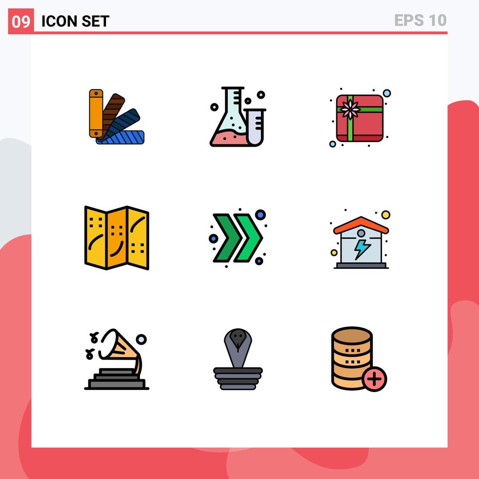 Universal Icon Symbols Group of 9 Modern Filledline Flat Colors of electric chevron box arrow navigation Editable Vector Design Elements