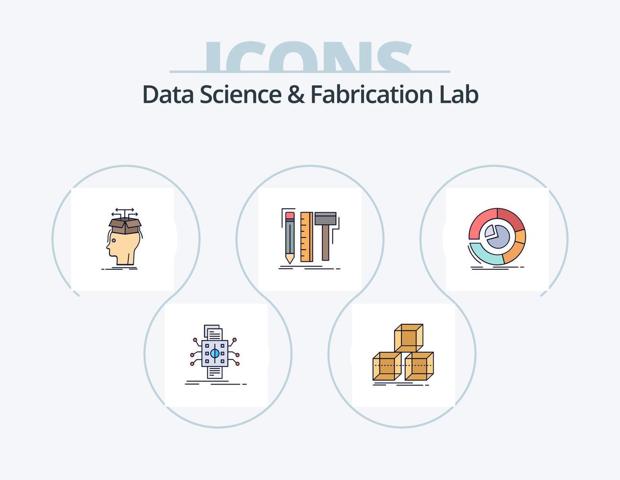 Data Science And Fabrication Lab Line Filled Icon Pack 5 Icon Design. business. analysis. hardware. research. of vector