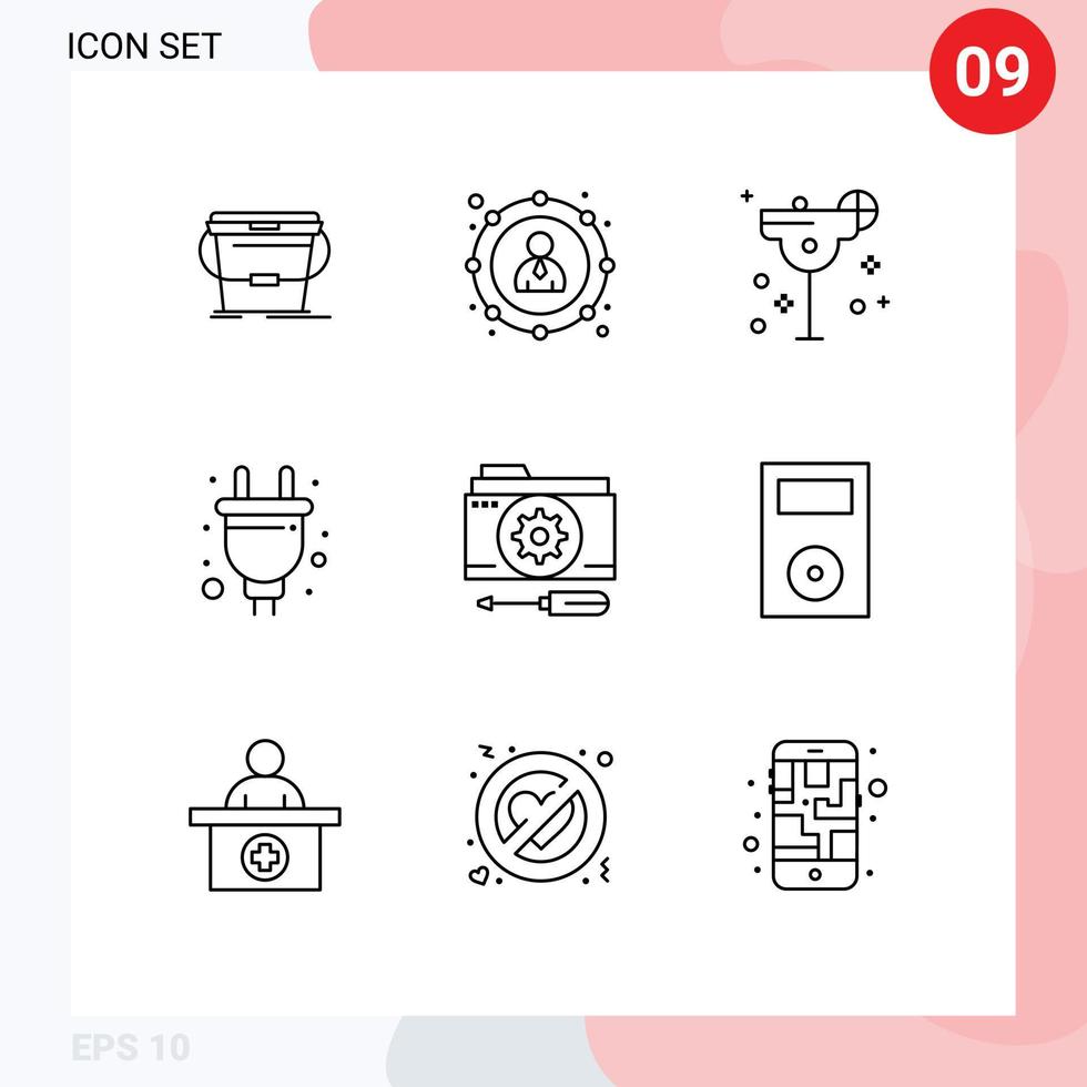 9 Outline concept for Websites Mobile and Apps folder hardware cocktail socket electric Editable Vector Design Elements