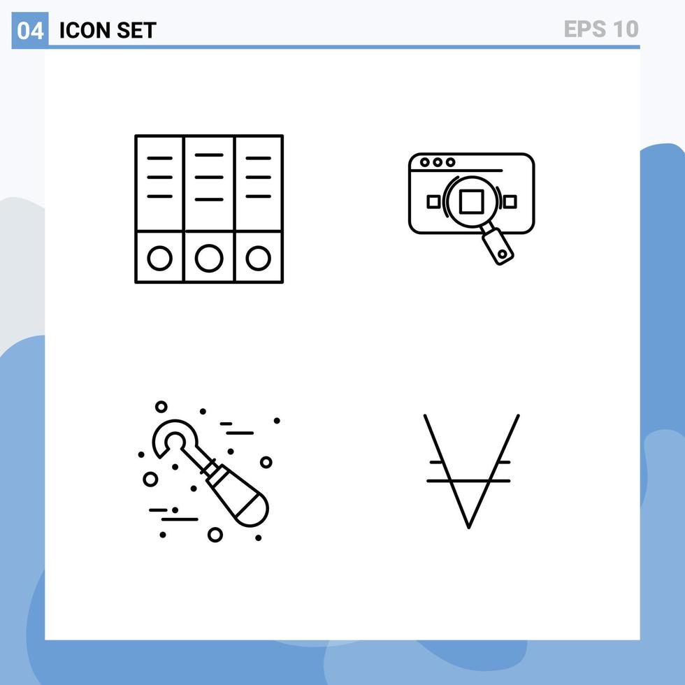 Set of 4 Modern UI Icons Symbols Signs for archive web research data dentist Editable Vector Design Elements