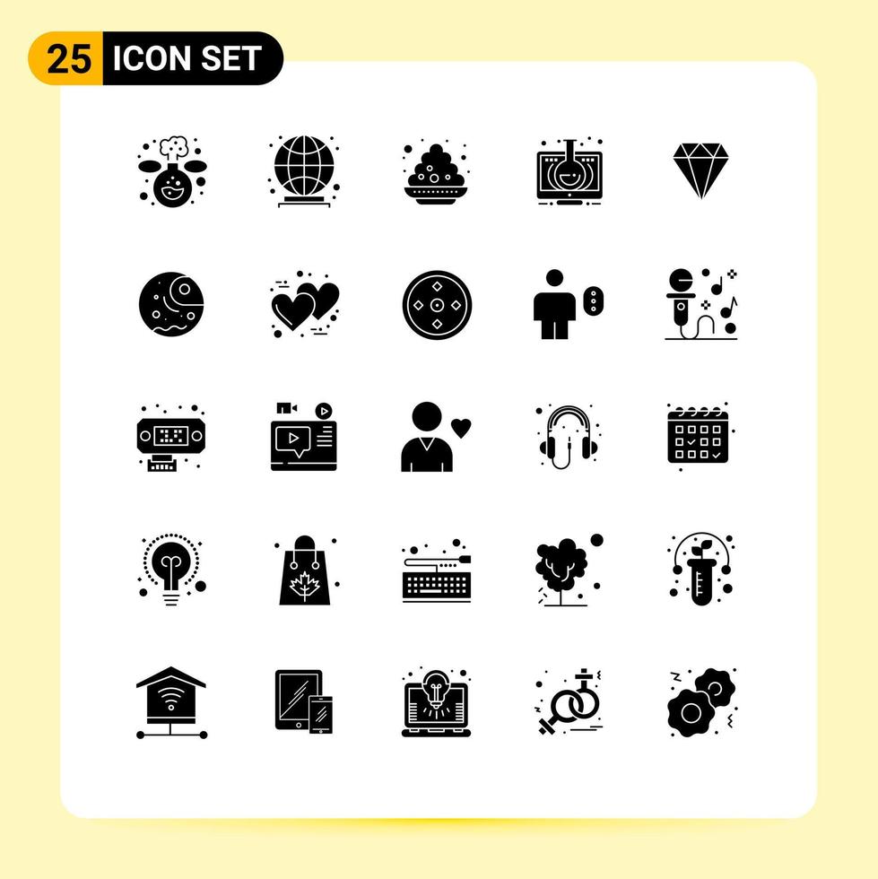 25 User Interface Solid Glyph Pack of modern Signs and Symbols of jewelry diamond india online learning Editable Vector Design Elements