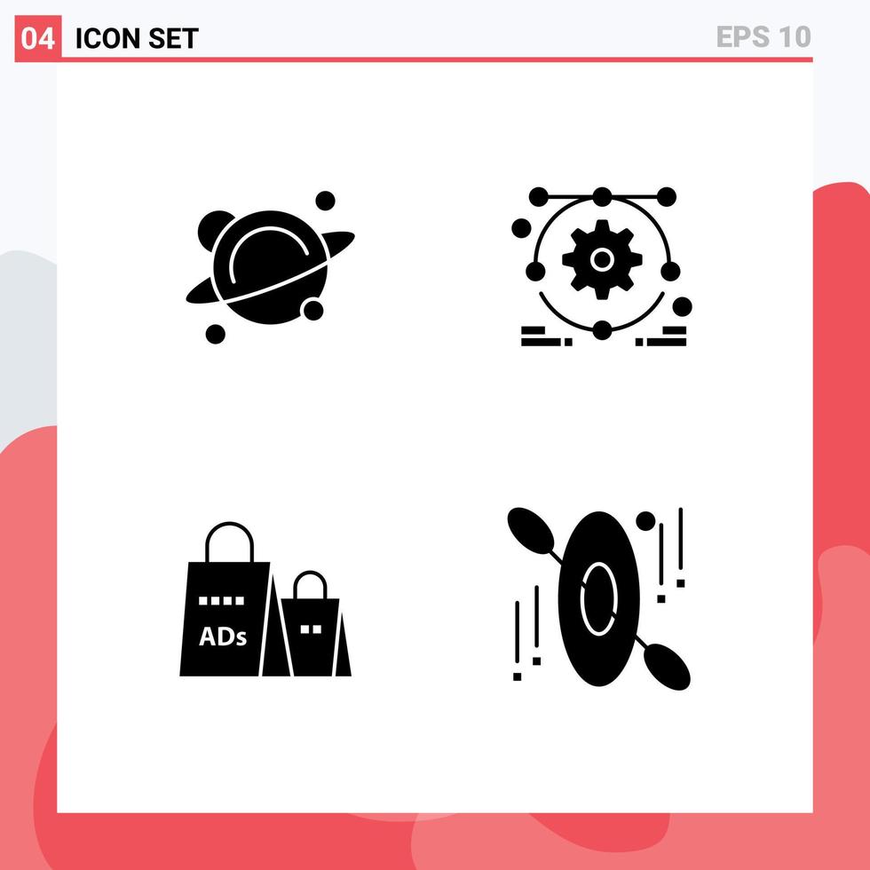 Pack of 4 creative Solid Glyphs of physics purse space setting shopping Editable Vector Design Elements