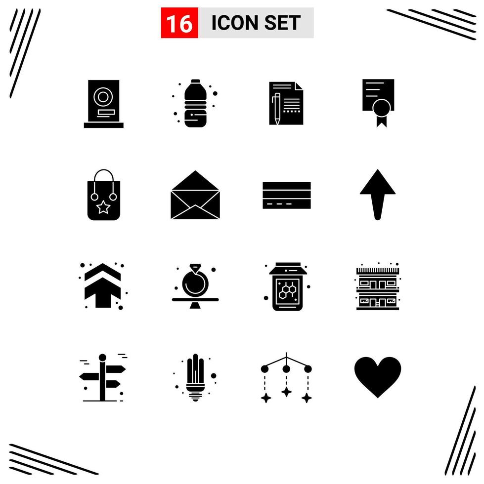 16 Thematic Vector Solid Glyphs and Editable Symbols of handbag education document certificate pencil Editable Vector Design Elements