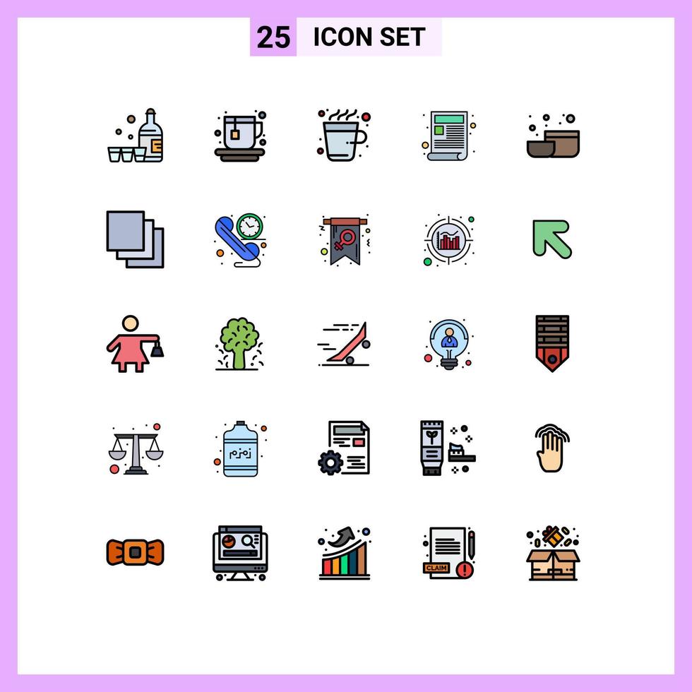 Mobile Interface Filled line Flat Color Set of 25 Pictograms of tool bowl cup website page Editable Vector Design Elements