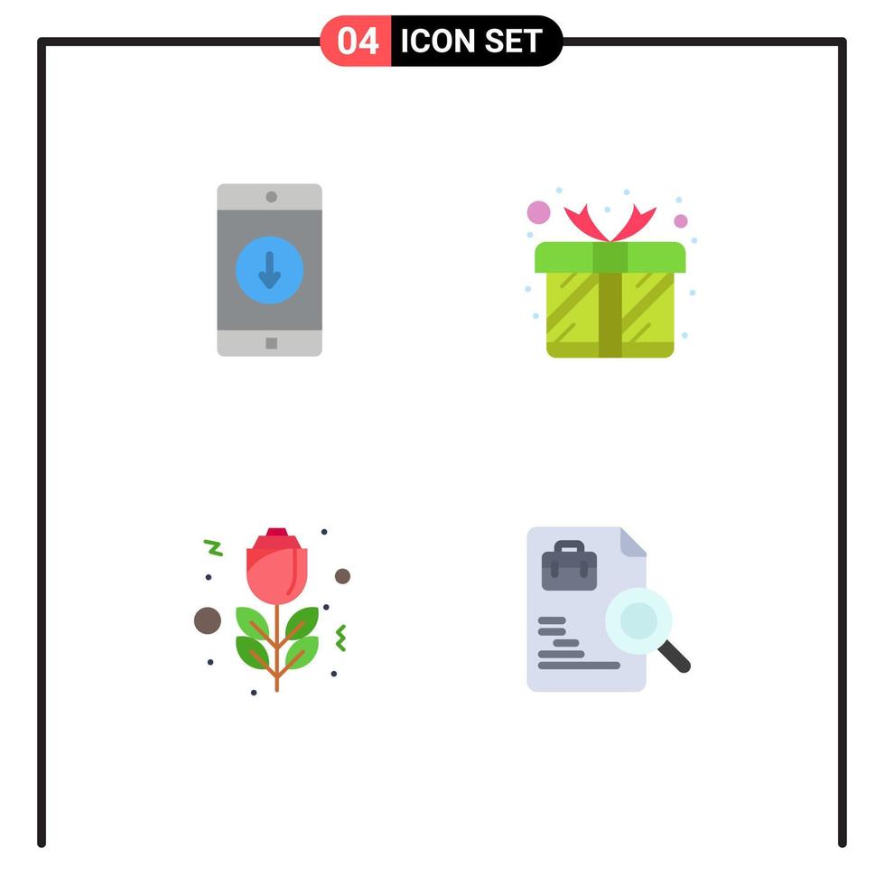 Pack of 4 Modern Flat Icons Signs and Symbols for Web Print Media such as application flower down present rose Editable Vector Design Elements