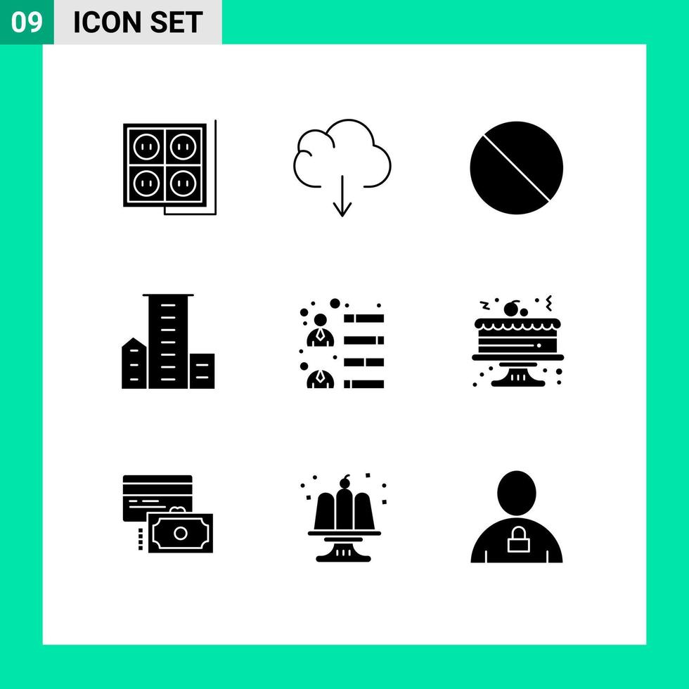Mobile Interface Solid Glyph Set of 9 Pictograms of development residences cancel housing estate Editable Vector Design Elements