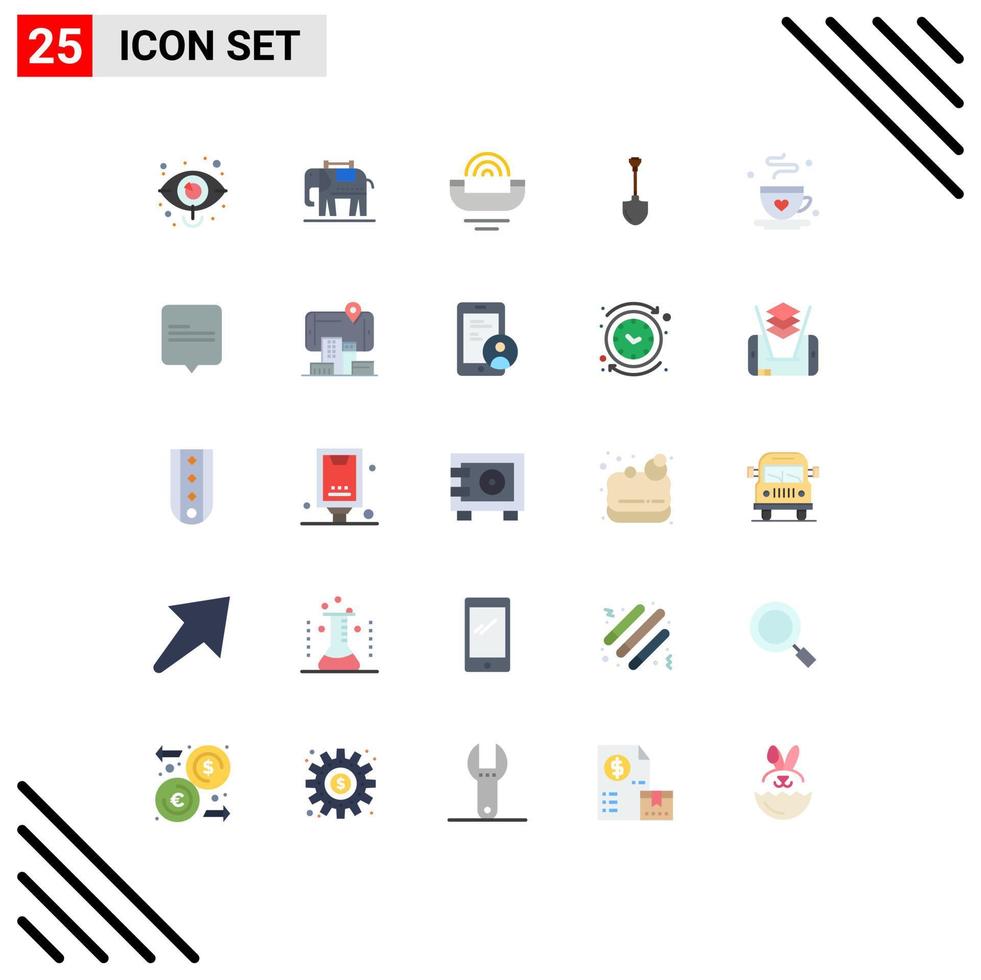 Group of 25 Modern Flat Colors Set for digging tool device shovel telephone Editable Vector Design Elements