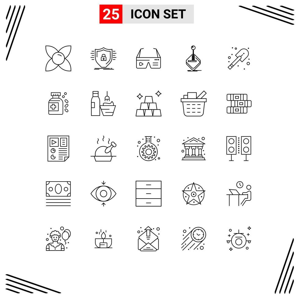 Universal Icon Symbols Group of 25 Modern Lines of joystick game shield arcade glasses Editable Vector Design Elements