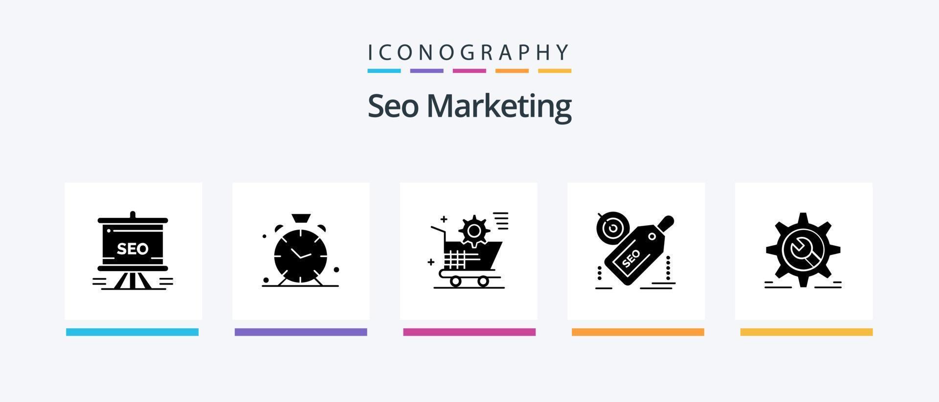 paquete de iconos de glifo 5 de marketing seo que incluye destino. etiqueta. alerta. almacenar. configuración. diseño de iconos creativos vector