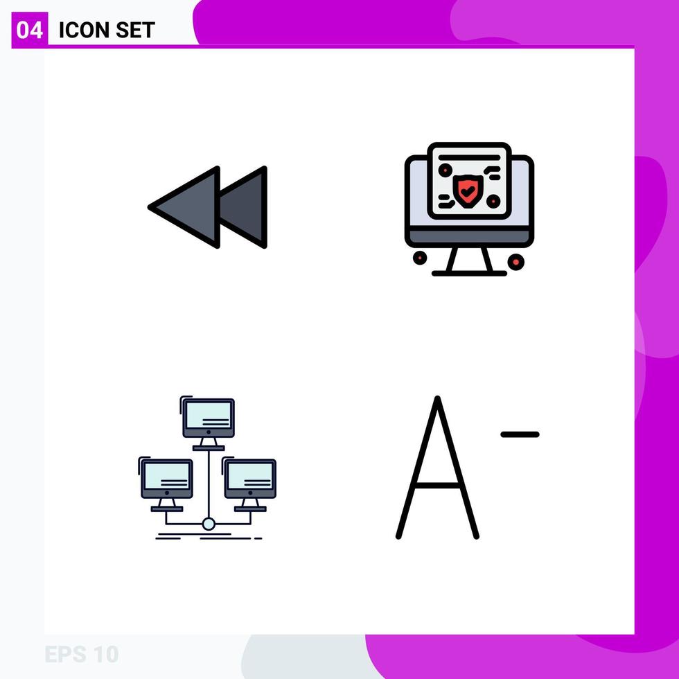Set of 4 Vector Filledline Flat Colors on Grid for arrow distributed rewind screen network Editable Vector Design Elements