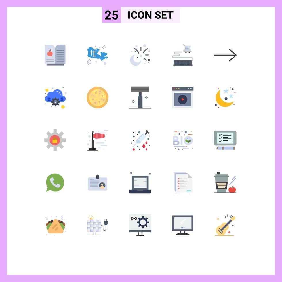 User Interface Pack of 25 Basic Flat Colors of computing right celebration arrow online Editable Vector Design Elements