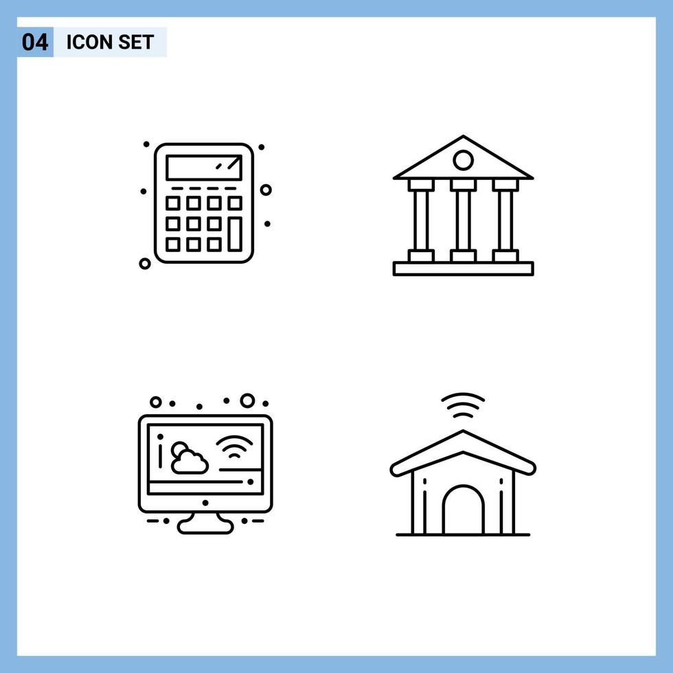 Group of 4 Filledline Flat Colors Signs and Symbols for back to school cloudy banking finance and business weather Editable Vector Design Elements