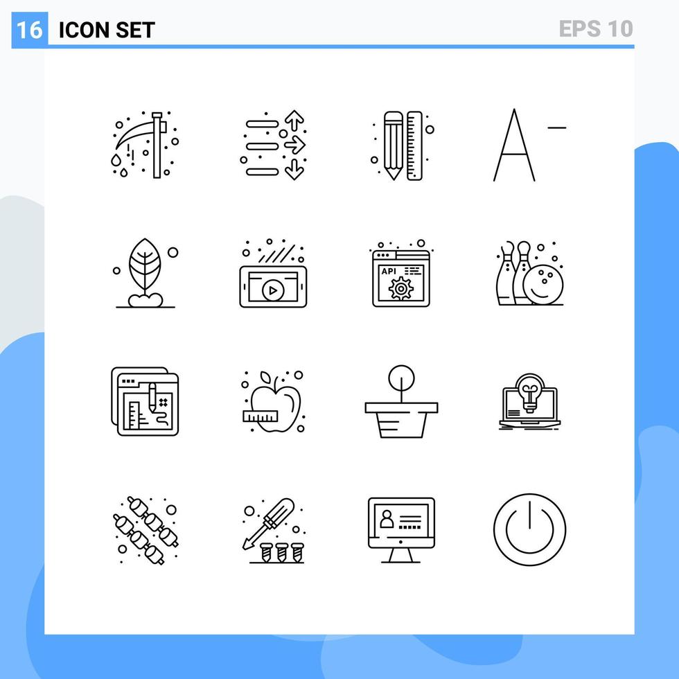 Universal Icon Symbols Group of 16 Modern Outlines of plant font stock decrease pencil Editable Vector Design Elements