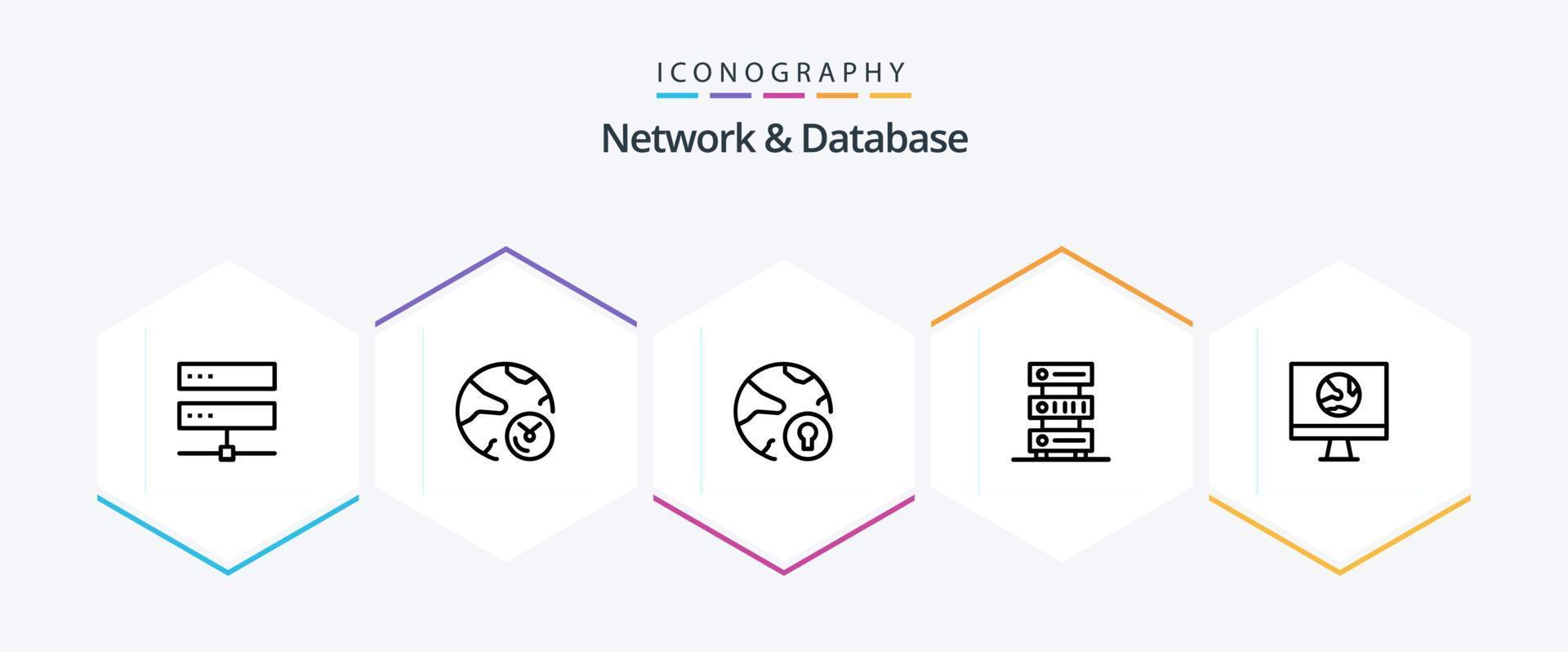 Network And Database 25 Line icon pack including hosting. data. internet. protection. online vector