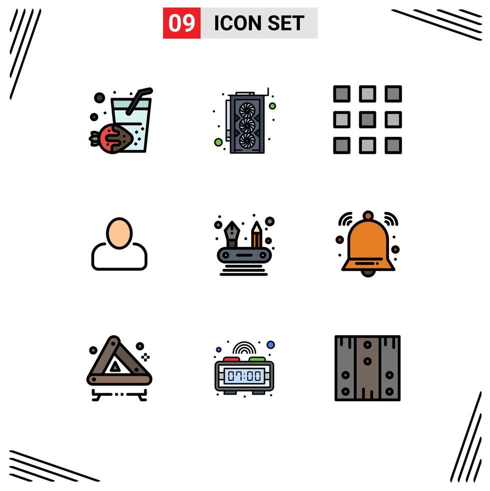 Modern Set of 9 Filledline Flat Colors Pictograph of alert competencies key locks abilities man Editable Vector Design Elements