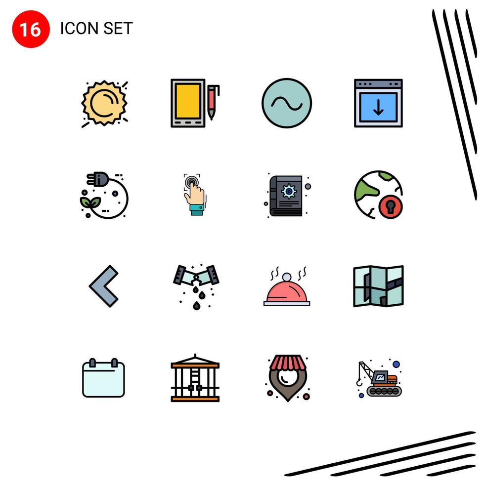 16 Universal Flat Color Filled Line Signs Symbols of electric south sine element arrow Editable Creative Vector Design Elements