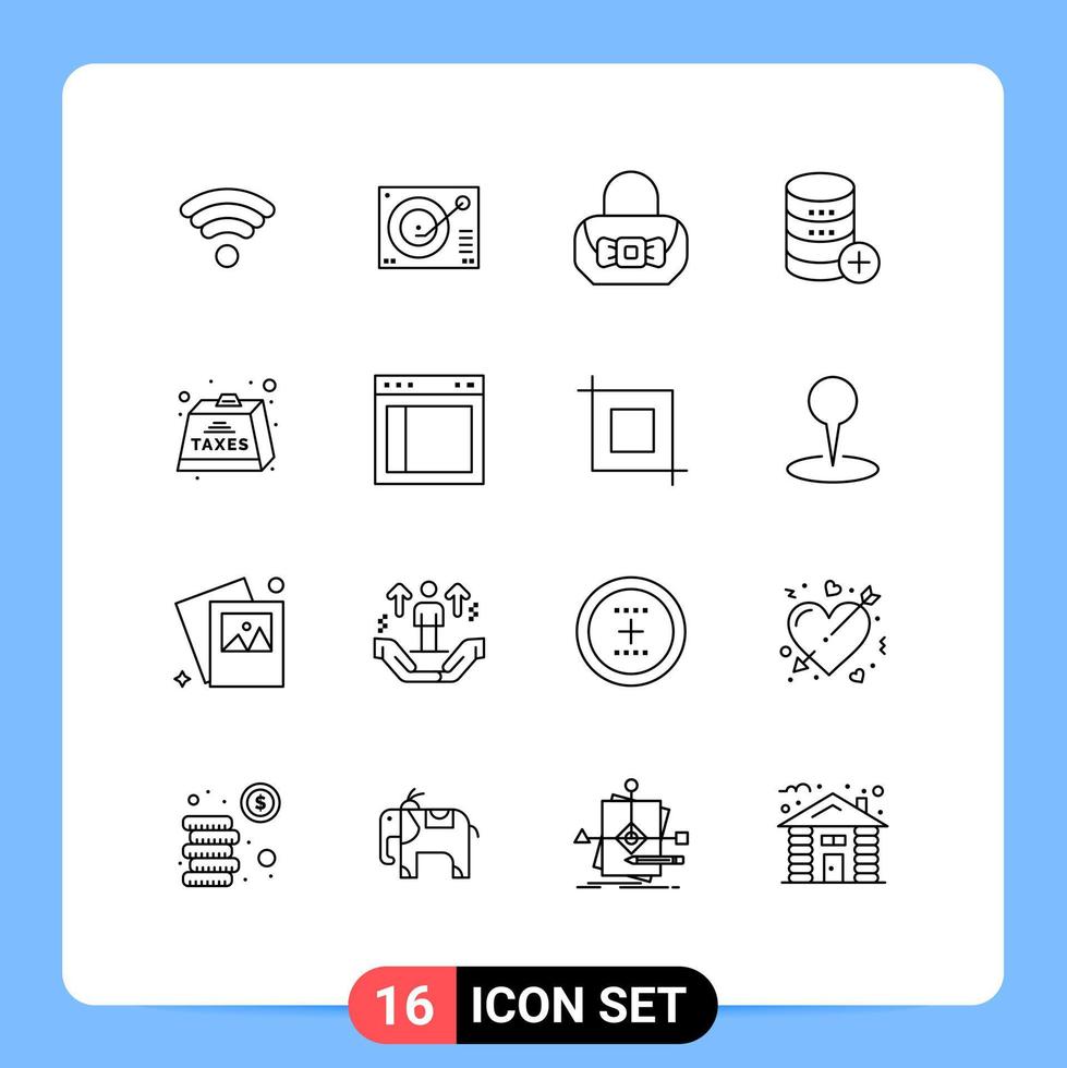 Set of 16 Vector Outlines on Grid for duties add bag storage server Editable Vector Design Elements