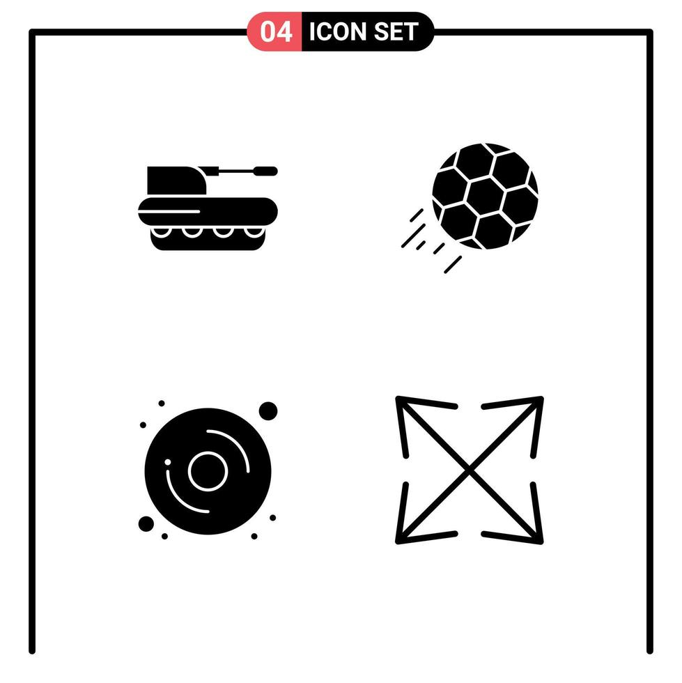 4 Universal Solid Glyph Signs Symbols of cannon sport panzer football disk Editable Vector Design Elements