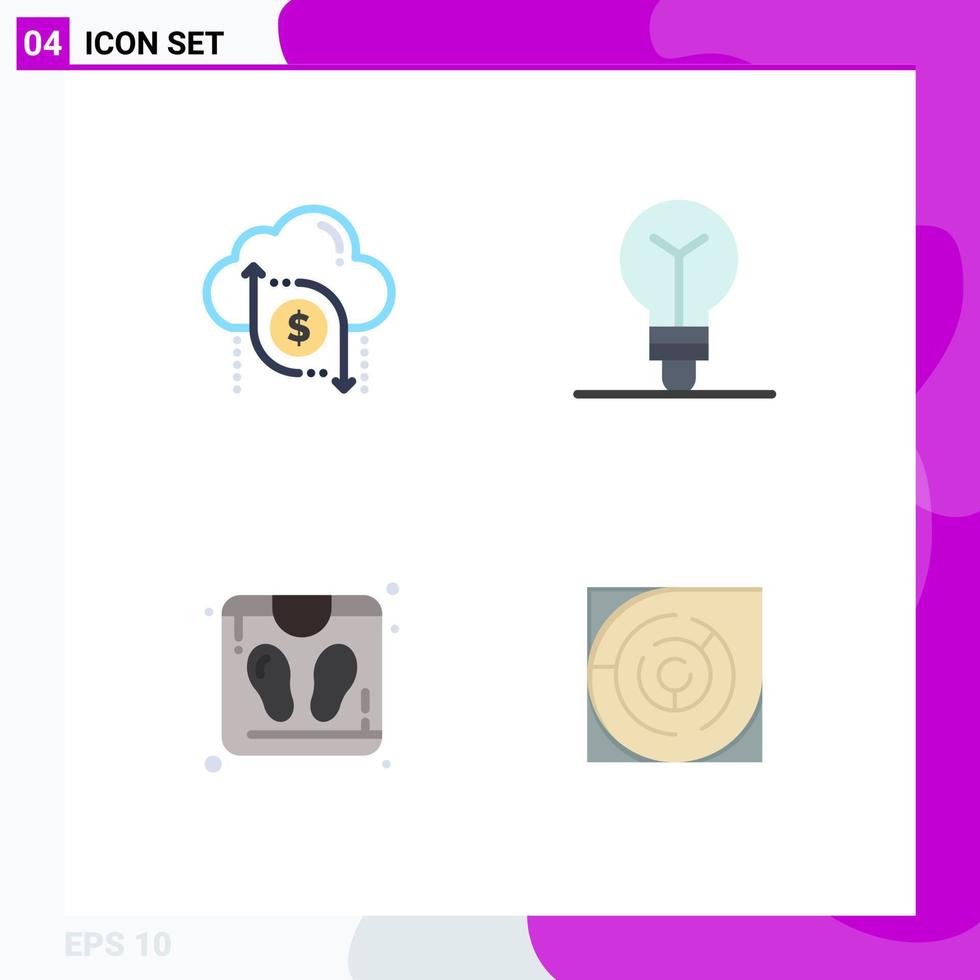 Universal Icon Symbols Group of 4 Modern Flat Icons of cloud scale arrow idea maze Editable Vector Design Elements