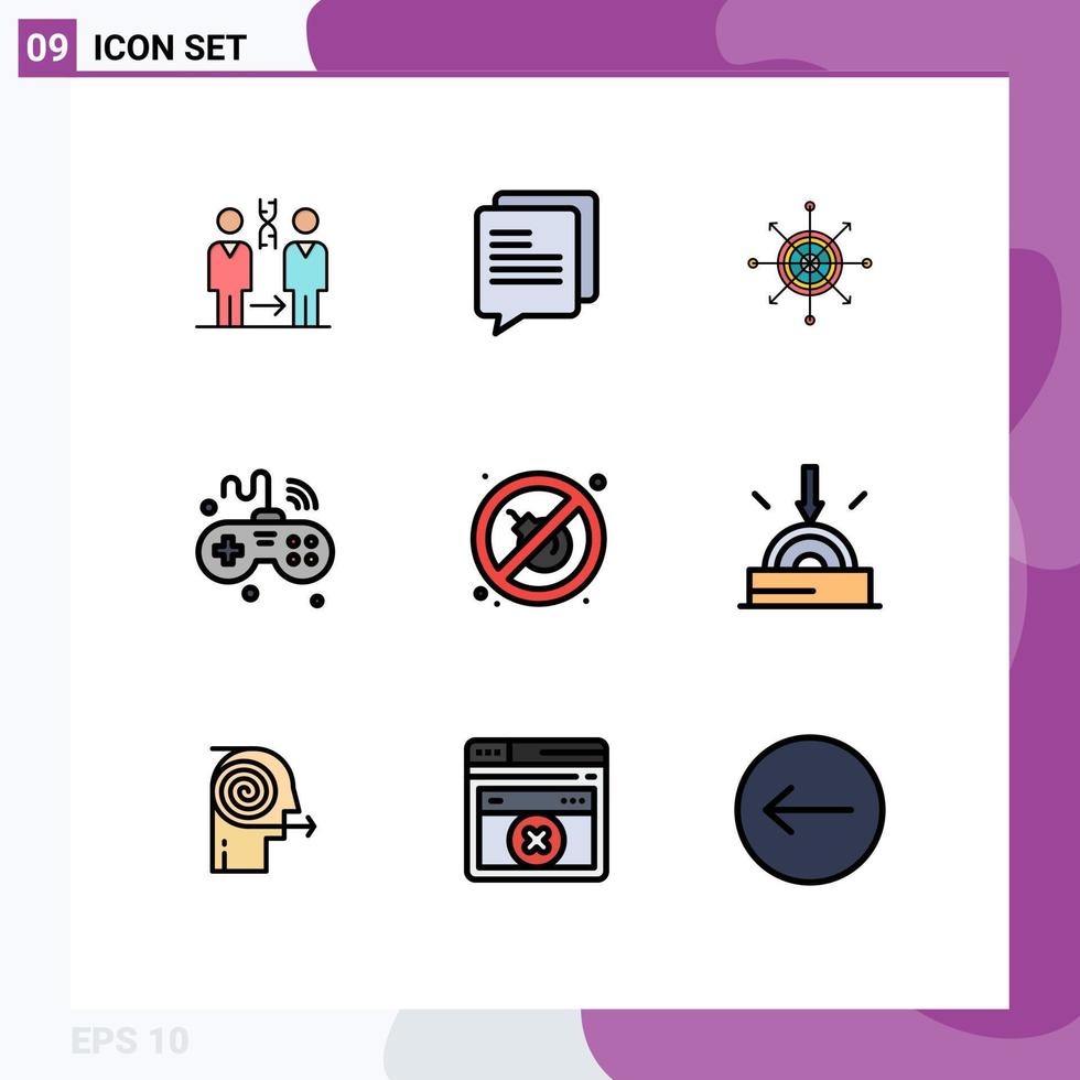 Group of 9 Filledline Flat Colors Signs and Symbols for wifi iot focus internet target Editable Vector Design Elements
