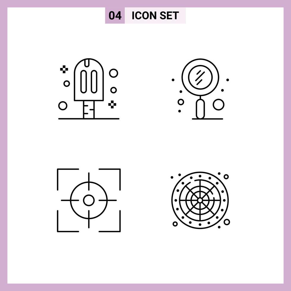 Set of 4 Vector Filledline Flat Colors on Grid for carnival aim party search focus Editable Vector Design Elements