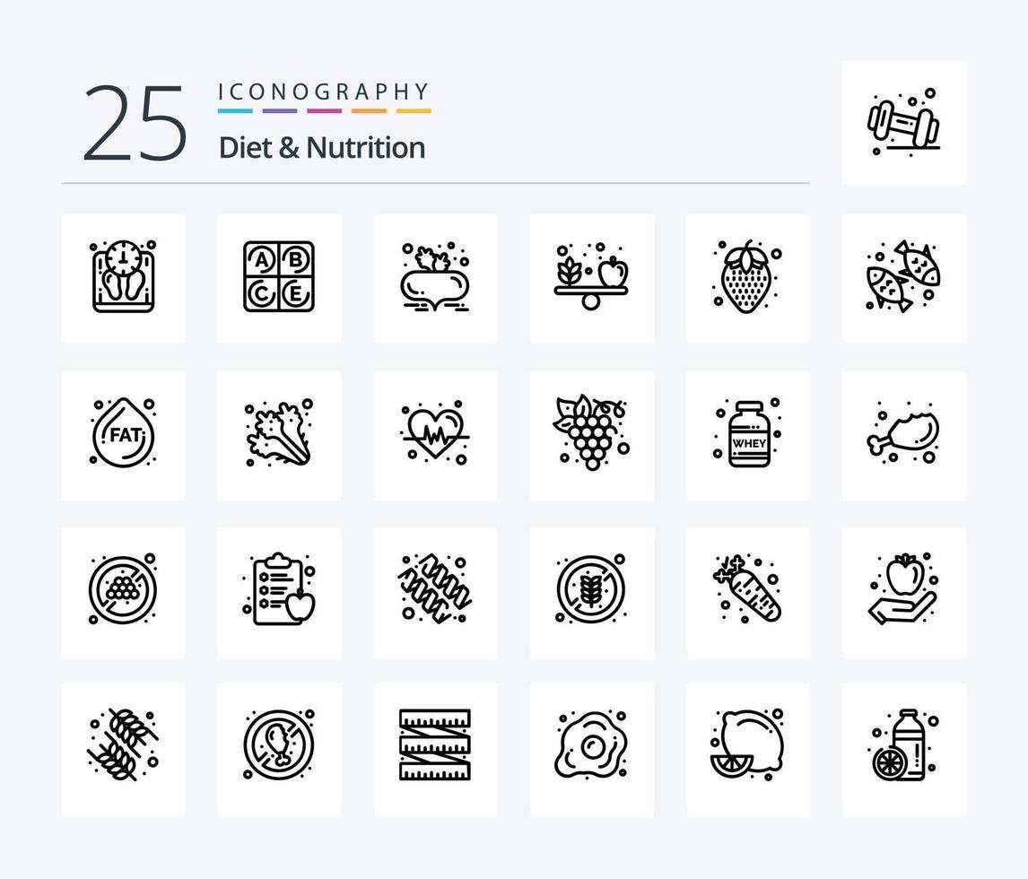 paquete de iconos de 25 líneas de dieta y nutrición que incluye piña. comida dietetica. raíz de remolacha. verdura. dieta vector