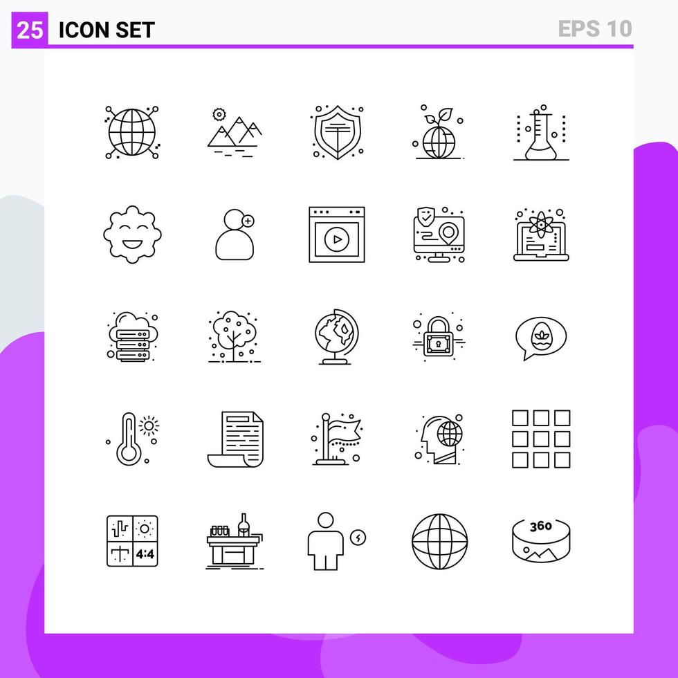 User Interface Pack of 25 Basic Lines of erlenmeyer flask world online save green Editable Vector Design Elements