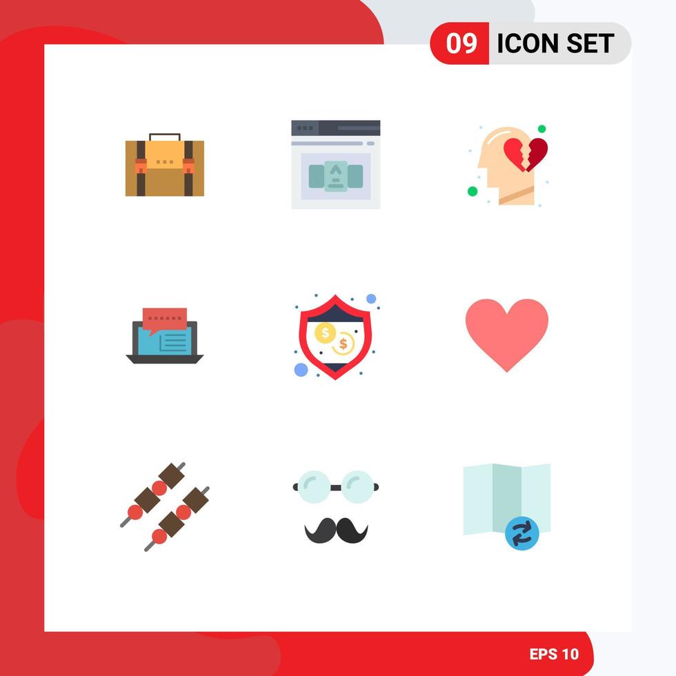 Flat Color Pack of 9 Universal Symbols of dialog consulting code break heart feeling Editable Vector Design Elements