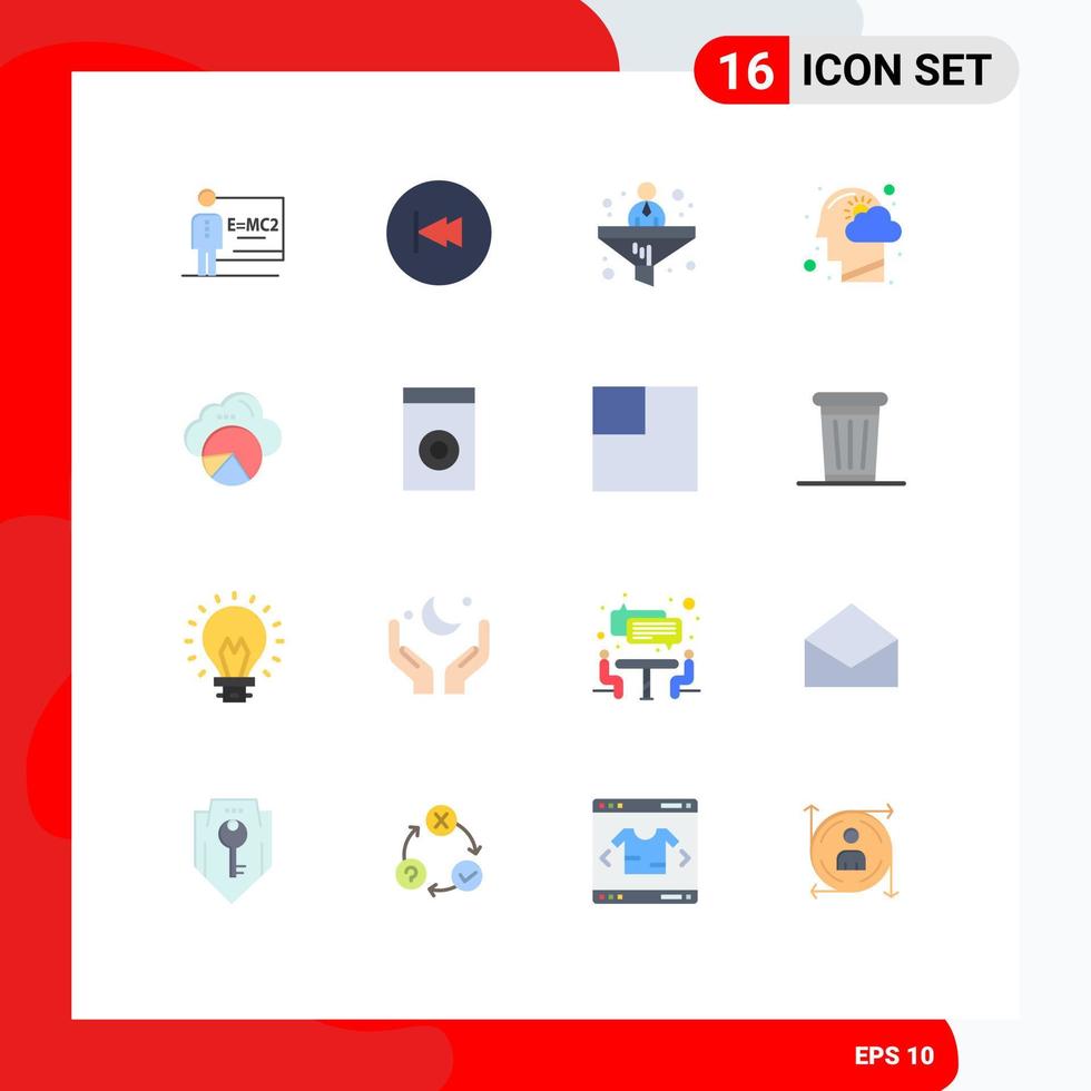 Pack of 16 Modern Flat Colors Signs and Symbols for Web Print Media such as thinking human head rewind head financial Editable Pack of Creative Vector Design Elements