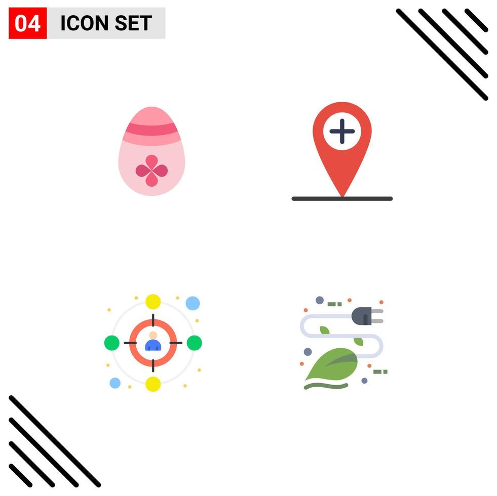 Group of 4 Modern Flat Icons Set for decoration target egg location energy Editable Vector Design Elements