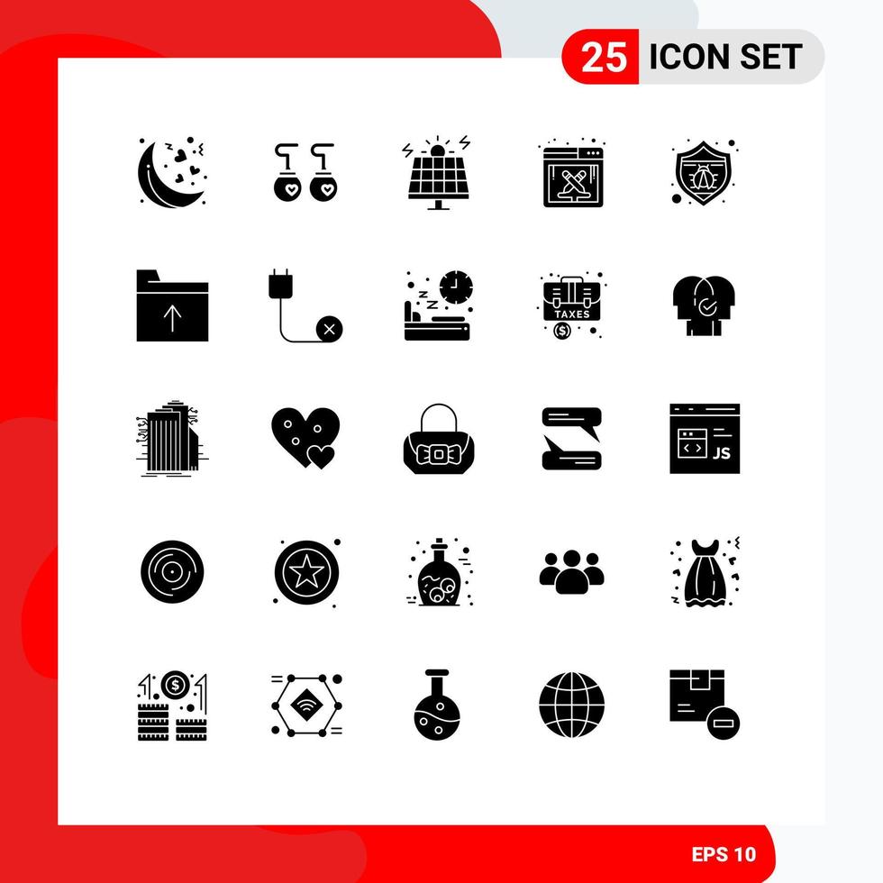 Pack of 25 creative Solid Glyphs of spam protection environment work design work Editable Vector Design Elements