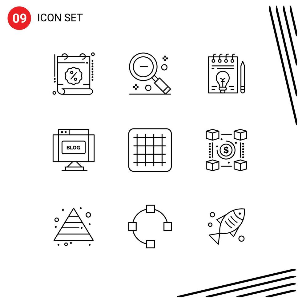 9 Universal Outline Signs Symbols of write edit search blog bulb Editable Vector Design Elements