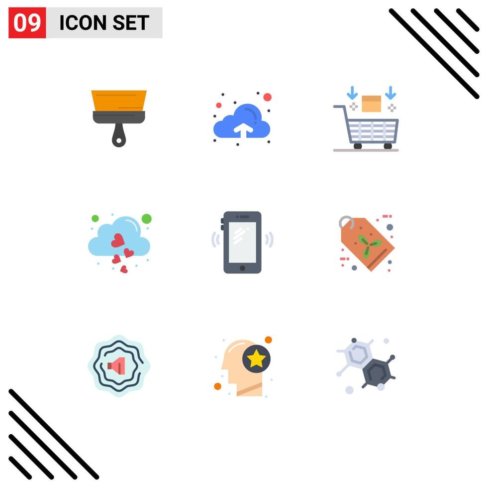 Flat Color Pack of 9 Universal Symbols of smart phone fall cart love cloud Editable Vector Design Elements