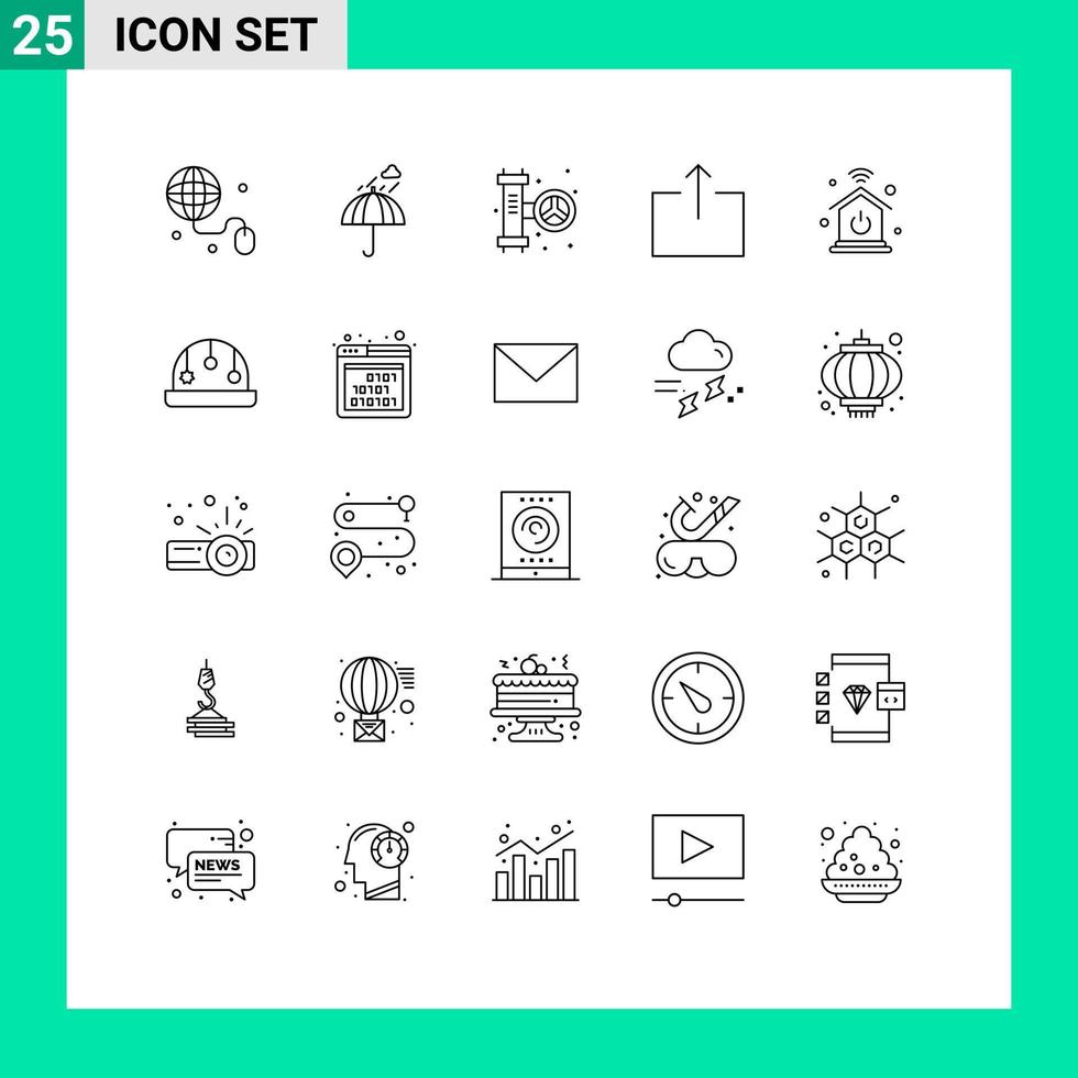 User Interface Pack of 25 Basic Lines of internet of things home network mechanical send arrow Editable Vector Design Elements