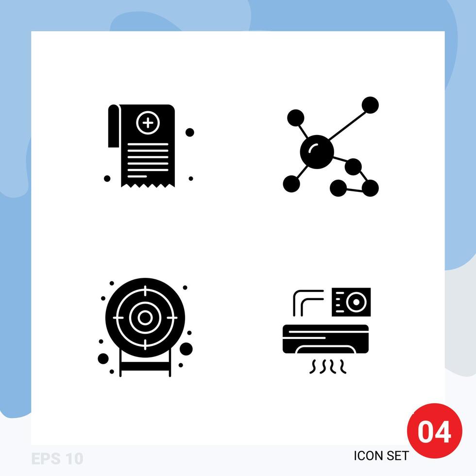 Group of 4 Solid Glyphs Signs and Symbols for medical report darts report biology target Editable Vector Design Elements