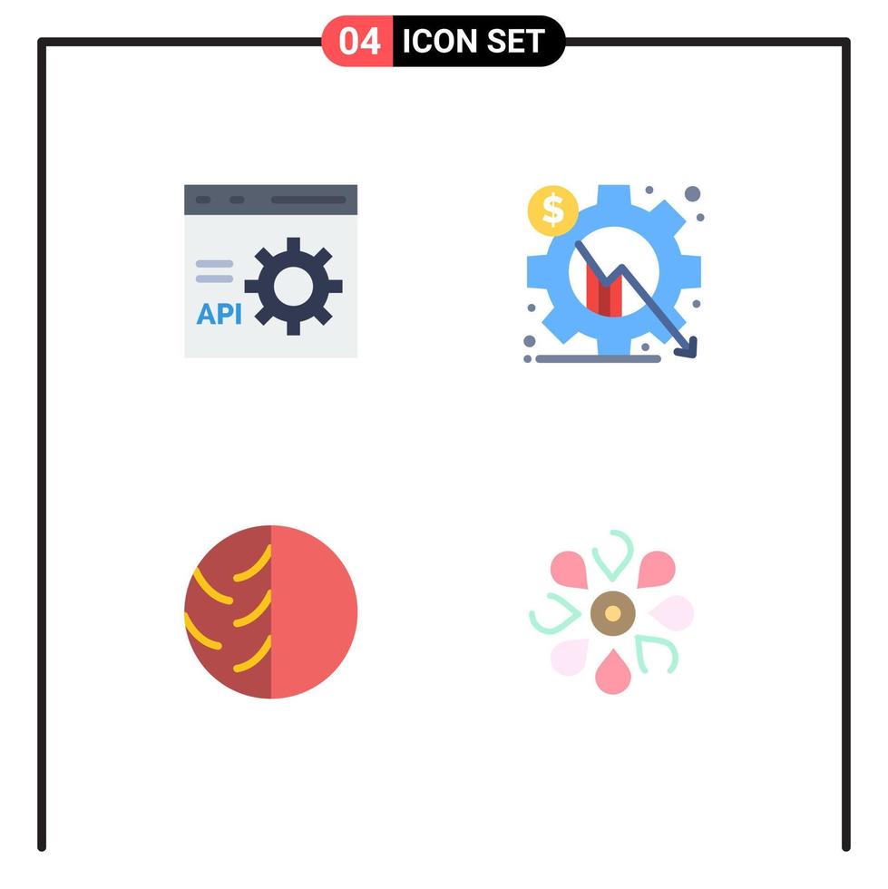 Group of 4 Modern Flat Icons Set for browser setting development business dermatology Editable Vector Design Elements