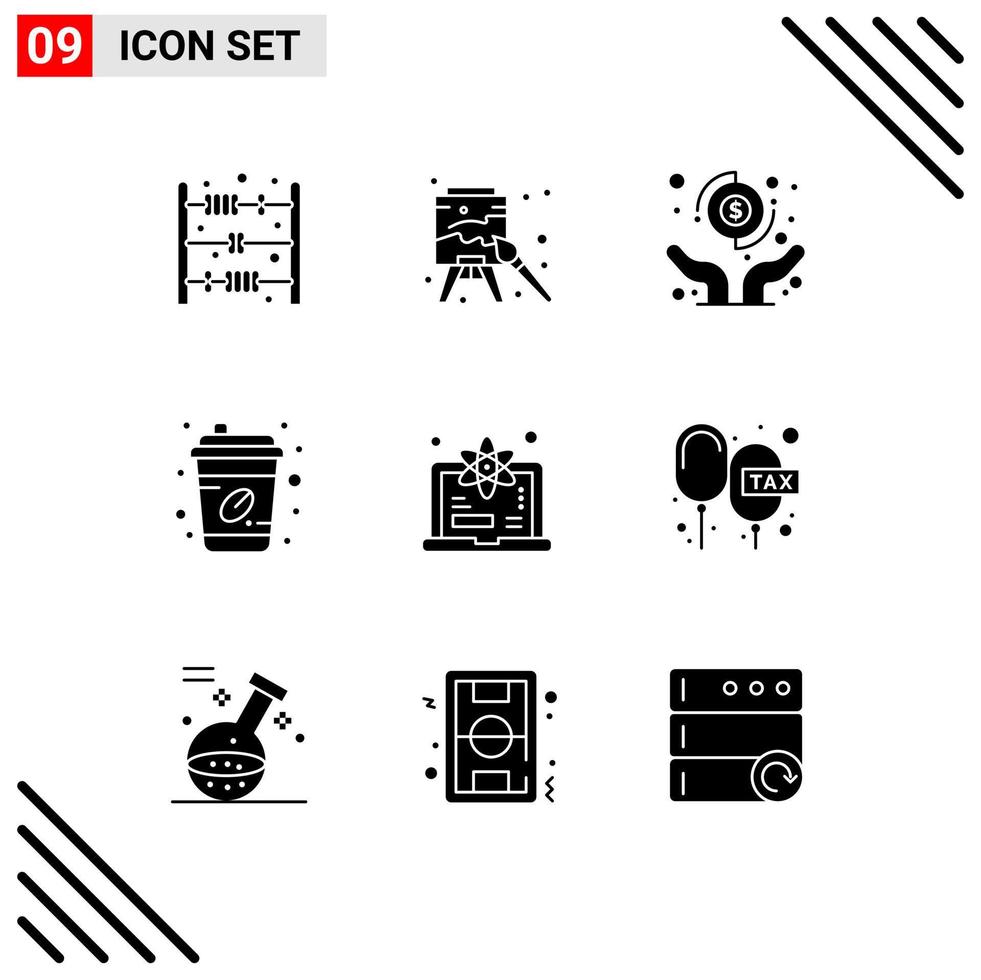 9 Thematic Vector Solid Glyphs and Editable Symbols of learn computer hands takeout coffee cup Editable Vector Design Elements