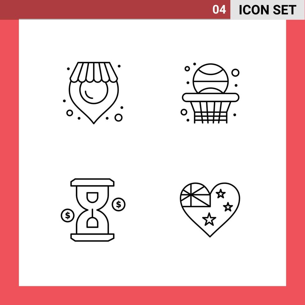 Set of 4 Commercial Filledline Flat Colors pack for location loading back basketball australia Editable Vector Design Elements