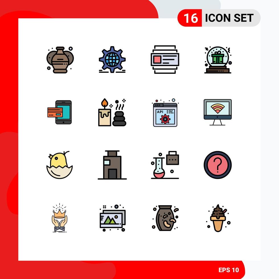 16 Universal Flat Color Filled Lines Set for Web and Mobile Applications payment gift web christmas present Editable Creative Vector Design Elements