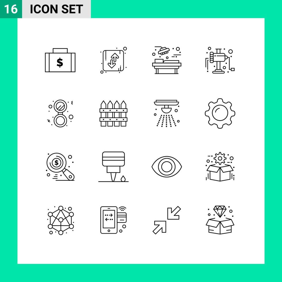 Pictogram Set of 16 Simple Outlines of bathroom manual orientation grinder room Editable Vector Design Elements