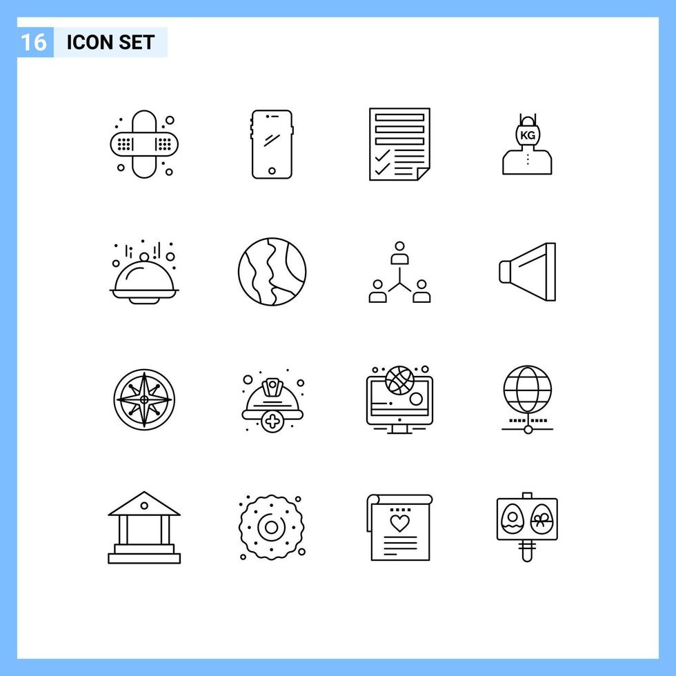 Group of 16 Outlines Signs and Symbols for weight problem data life report Editable Vector Design Elements
