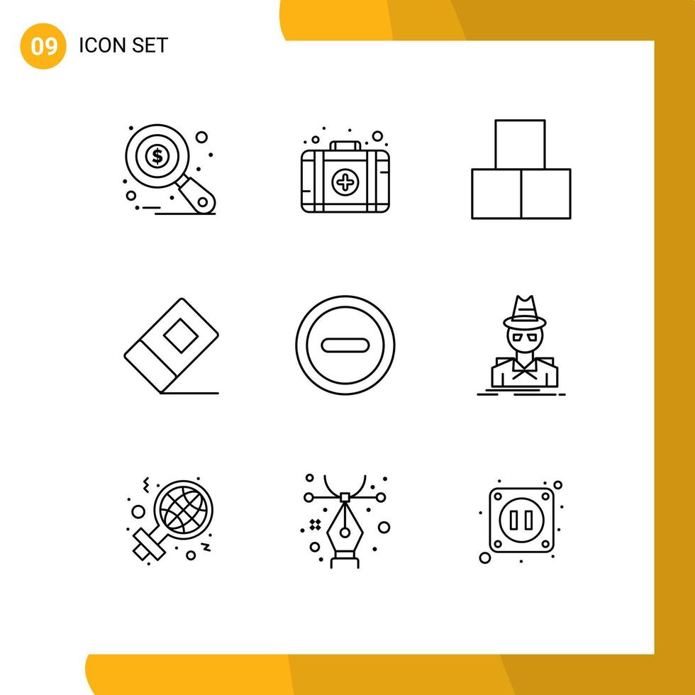 Modern Set of 9 Outlines and symbols such as detective minus bricks basic eraser Editable Vector Design Elements